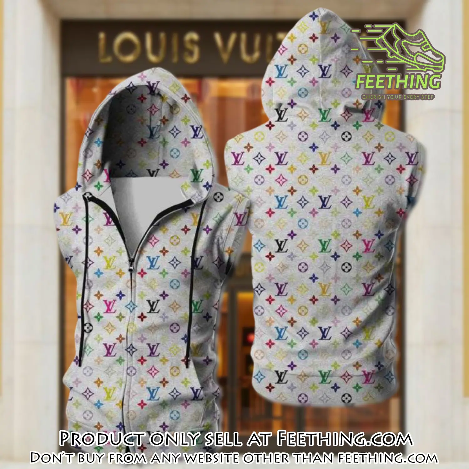 Louis vuitton white unisex sleeveless zip up hoodie luxury for men women szh018 ft5019490